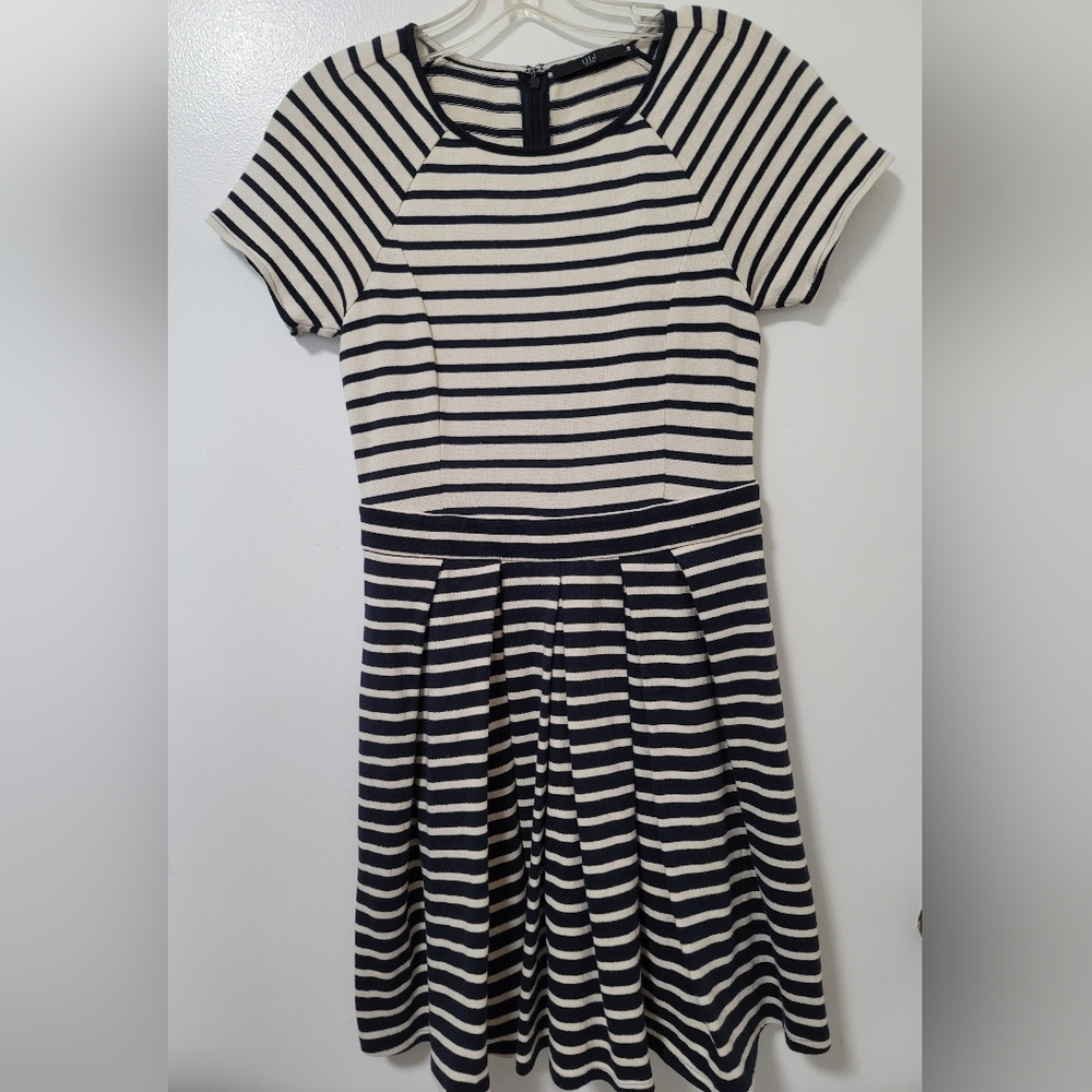 Tibi Blue White Striped Cotton Knit Skater Dress Short Sleeve Size XS - Picture 2 of 12